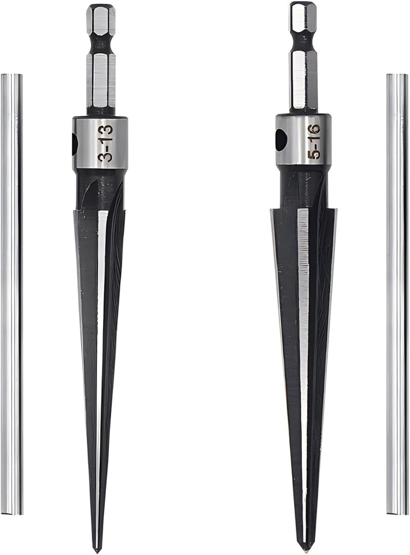 EMVANV 2Pcs Bridge Pin Hole Reamer, 3-13mm(1/8''-1/2'') & 5-16mm(½-5/8") T Handle Taper Reamer Set, 6 Fluted Chamfer Reaming Tool, Bridge Pin Hole Handle Tapered Reamers(Black Silver) - Image 5